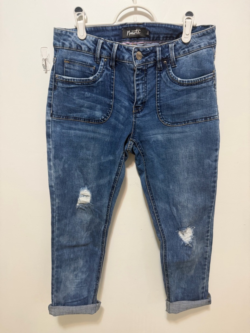 Nanette Lepore Medium Blue Distressed Boyfriend Jeans